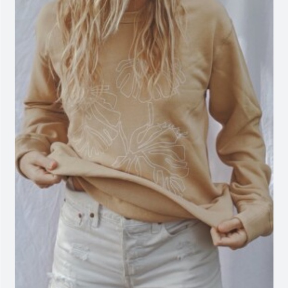 Post Surf Tan Sweatshirt with White Monstera Leaves Design. Size Medium. NWT. - Picture 10 of 10